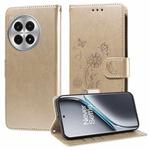 For OnePlus Ace 3 Pro 5G Embossed Butterfly Flowers Leather Phone Case(Gold)