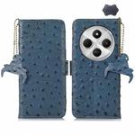 For Redmi 14C 4G Ostrich Pattern Genuine Leather RFID Phone Case(Blue)