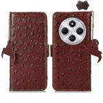 For Redmi 14C 4G Ostrich Pattern Genuine Leather RFID Phone Case(Coffee)