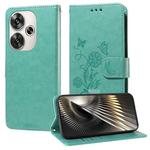 For Xiaomi Poco F6 Embossed Butterfly Flowers Leather Phone Case(Green)
