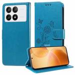 For Xiaomi Poco F6 Pro Embossed Butterfly Flowers Leather Phone Case(Blue)