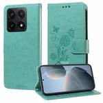 For Xiaomi 14T Embossed Butterfly Flowers Leather Phone Case(Green)