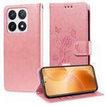 For Xiaomi 14T Pro Embossed Butterfly Flowers Leather Phone Case(Rose Gold)