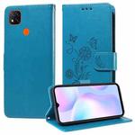 For Redmi 10A 4G Embossed Butterfly Flowers Leather Phone Case(Blue)