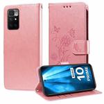 For Redmi 10 2022 / 10 Prime Embossed Butterfly Flowers Leather Phone Case(Rose Gold)