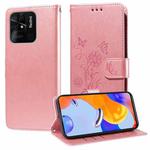 For Redmi 10C / 10 India / 10 Power Embossed Butterfly Flowers Leather Phone Case(Rose Gold)