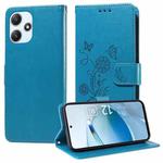 For Redmi 12 5G / 4G / Note 12R Embossed Butterfly Flowers Leather Phone Case(Blue)