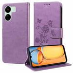 For Redmi 13C 5G / 4G / 13R Embossed Butterfly Flowers Leather Phone Case(Purple)