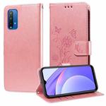 For Redmi Note 9 4G / 10X 4G Embossed Butterfly Flowers Leather Phone Case(Rose Gold)