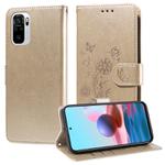 For Redmi Note 10 4G India / 10S 4G Embossed Butterfly Flowers Leather Phone Case(Gold)