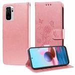 For Redmi Note 10 4G India / 10S 4G Embossed Butterfly Flowers Leather Phone Case(Rose Gold)