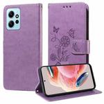 For Redmi Note 12 4G Global Embossed Butterfly Flowers Leather Phone Case(Purple)