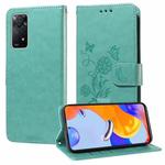 For Redmi Note 11 Pro 5G / 4G Global Embossed Butterfly Flowers Leather Phone Case(Green)