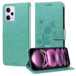 For Redmi Note 12 Pro 5G Global Embossed Butterfly Flowers Leather Phone Case(Green)