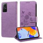 For Redmi Note 12S 4G Global Embossed Butterfly Flowers Leather Phone Case(Purple)