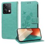 For Redmi Note 13 5G Embossed Butterfly Flowers Leather Phone Case(Green)