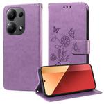 For Redmi Note 13 Pro 4G Embossed Butterfly Flowers Leather Phone Case(Purple)