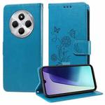 For Redmi 14C Embossed Butterfly Flowers Leather Phone Case(Blue)