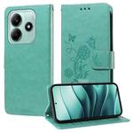 For Redmi Note 14 5G Embossed Butterfly Flowers Leather Phone Case(Green)