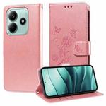 For Redmi Note 14 5G Embossed Butterfly Flowers Leather Phone Case(Rose Gold)