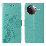 For Redmi K80 Embossed Butterfly Flowers Leather Phone Case(Green)