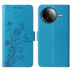 For Redmi K80 Pro Embossed Butterfly Flowers Leather Phone Case(Blue)