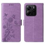 For Redmi Note 14 4G 163.25mm Global Embossed Butterfly Flowers Leather Phone Case(Purple)