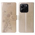 For Redmi Note 14 4G 164.84mm Embossed Butterfly Flowers Leather Phone Case(Gold)