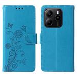 For Redmi Note 14 4G 164.84mm Embossed Butterfly Flowers Leather Phone Case(Blue)