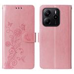 For Redmi Note 14 4G 164.84mm Embossed Butterfly Flowers Leather Phone Case(Rose Gold)