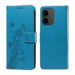 For Redmi 15C 4G 171.5mm / Xiaomi Poco C85 4G Embossed Butterfly Flowers Leather Phone Case(Blue)