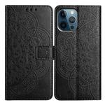 For iPhone 16 Pro Max Flower Embossed Leather Phone Case(Black)