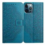 For iPhone 16 Pro Flower Embossed Leather Phone Case(Blue)