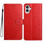 For iPhone 16 Plus Flower Embossed Leather Phone Case(Red)