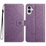 For iPhone 16 Plus Flower Embossed Leather Phone Case(Purple)