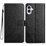 For iPhone 16 Plus Flower Embossed Leather Phone Case(Black)