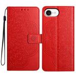 For iPhone 16e Flower Embossed Leather Phone Case(Red)