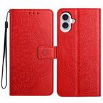 For iPhone 17 Flower Embossed Leather Phone Case(Red)