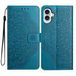 For iPhone 17 Flower Embossed Leather Phone Case(Blue)