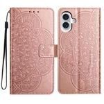 For iPhone 17 Flower Embossed Leather Phone Case(Rose Gold)