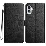 For iPhone 17 Flower Embossed Leather Phone Case(Black)