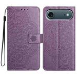 For iPhone 17 Air Flower Embossed Leather Phone Case(Purple)