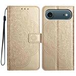 For iPhone 17 Air Flower Embossed Leather Phone Case(Gold)