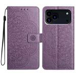 For iPhone 17 Pro Flower Embossed Leather Phone Case(Purple)