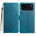 For iPhone 17 Pro Flower Embossed Leather Phone Case(Blue)