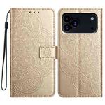 For iPhone 17 Pro Flower Embossed Leather Phone Case(Gold)
