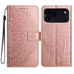 For iPhone 17 Pro Flower Embossed Leather Phone Case(Rose Gold)
