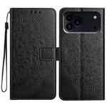 For iPhone 17 Pro Flower Embossed Leather Phone Case(Black)
