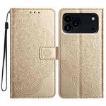 For iPhone 17 Pro Max Flower Embossed Leather Phone Case(Gold)