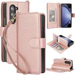 For Samsung Galaxy Z Fold6 Multi-Card Wallet RFID Leather Phone Case(Rose Gold)